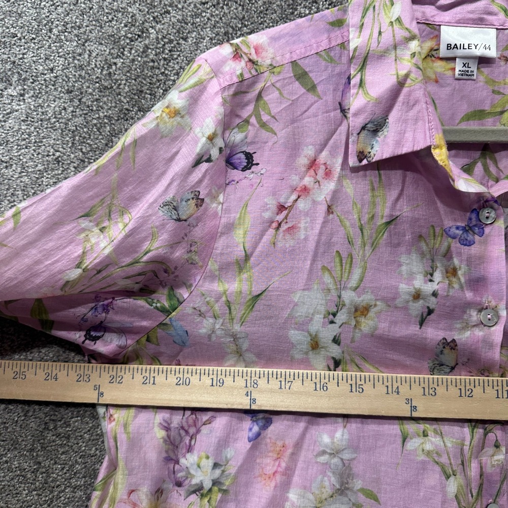 Bailey/44 Button Up Blouse Top Women XL Pink Floral Butterfly Lyocell Whimsical - Picture 4 of 12